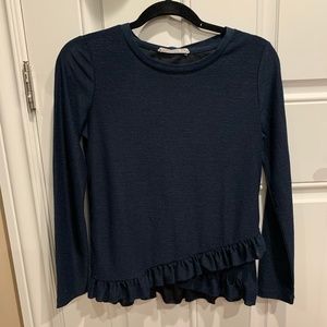 Long Sleeve Navy Ruffle Top